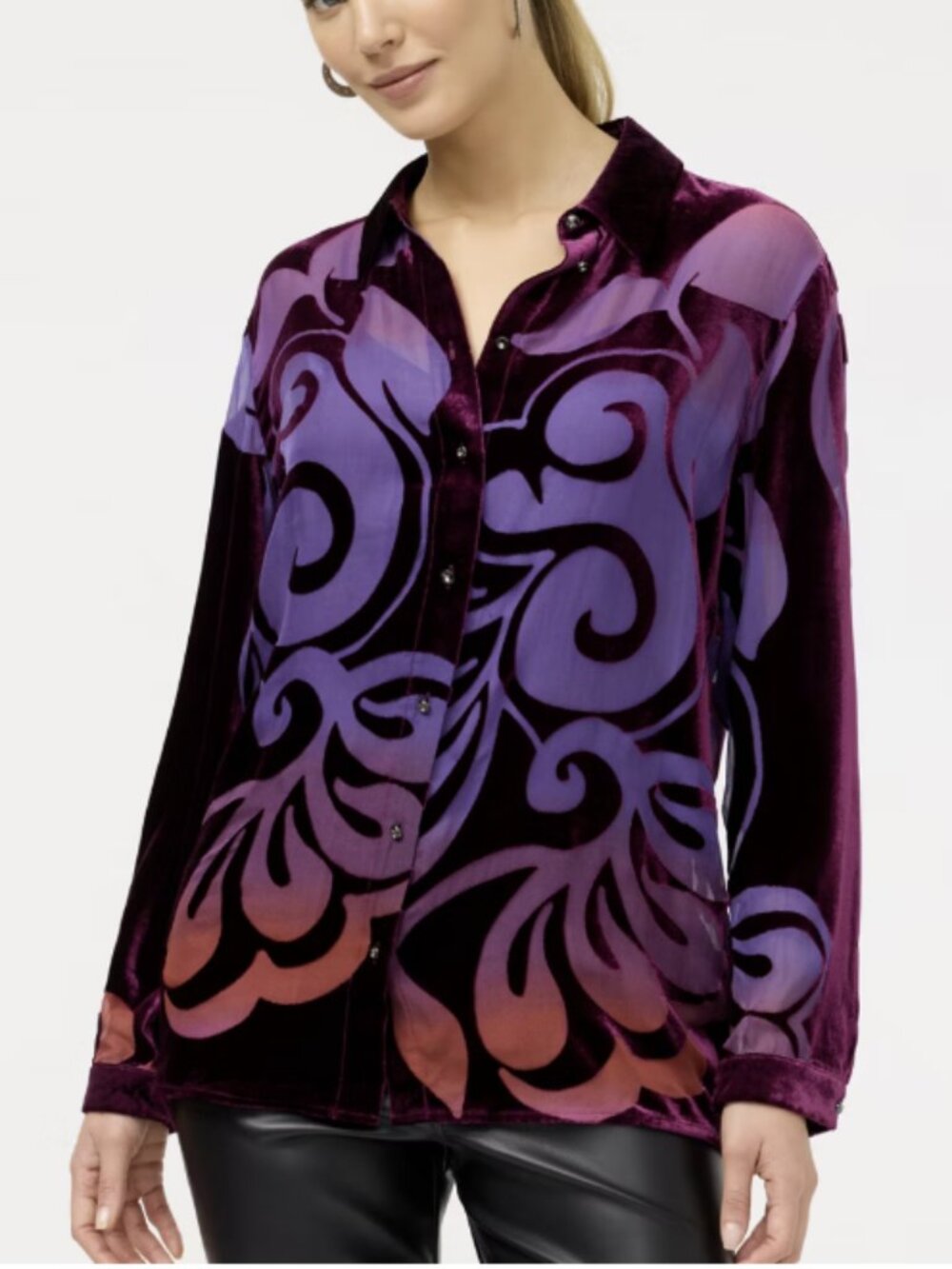 Johnny Was Bess Button Down Ombre Burnout Blouse Kosmic Dream Size S NWT $375
